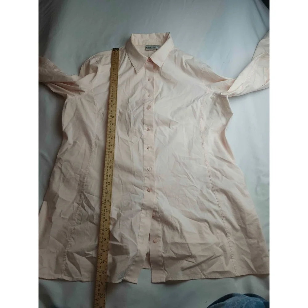 Chicos BUtton Up Womens Size 3 US 16 Pink Minimalist Office Classic Academia